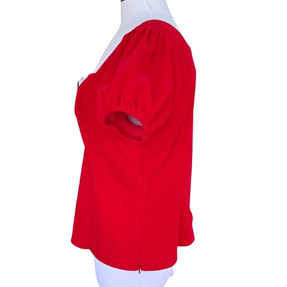 Collectif x Modcloth Retro Red Velvet Top Puff Sleeve Bow Size 14 Holiday Xmas - Picture 3 of 9